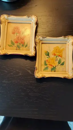 Dainty German Husan Rose Paintings in Frame