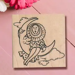 Jester On Moon Rubber Stamp