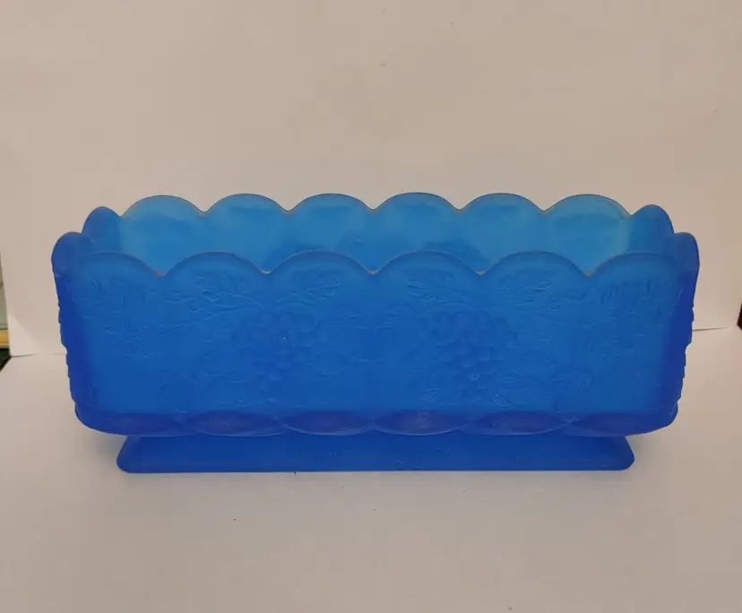 Westmoreland Blue Satin Glass Panel Grape Planter Box. No chips. 9 x 3 x 3.75. Heavy!