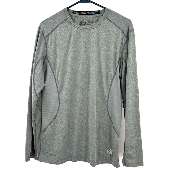 Nike Pro Combat Size Medium Shirt Gray Fitted Dri Fit Long Sleeve Tee Activewear