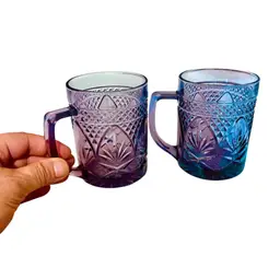 Cristal D'Arques-Durand Antique Amethyst mugs/purple glass mugs/lavender glass mugs/purple coffee mugs/vintage purple glass mugs set of 2