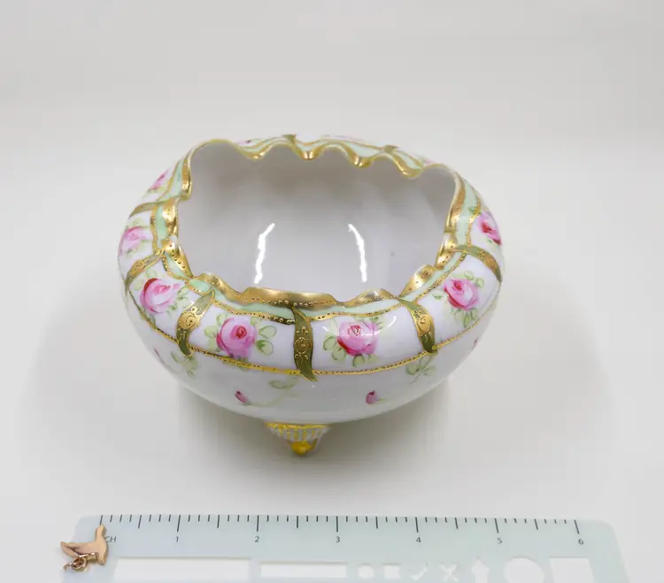 Hand-Painted Nippon Footed Gilded Bowl with Roses