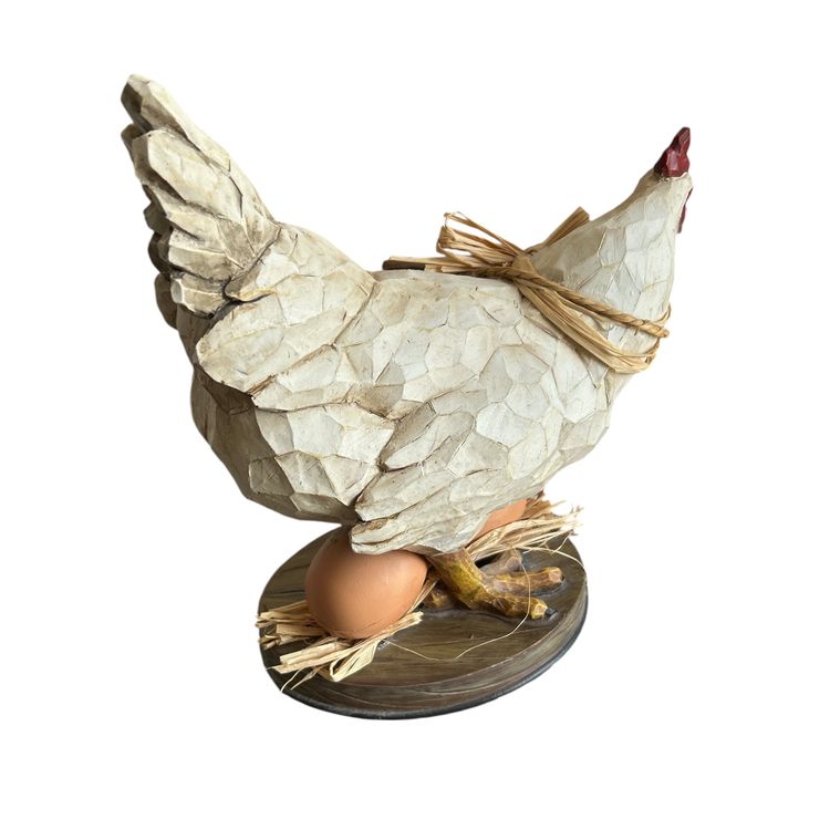 Fresh Egg Resin Chicken with Eggs on Wood Mount