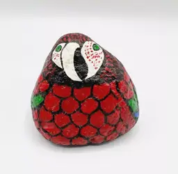 Hand Painted Parrot Rock Art Bird Paperweight Red Blue Signed Artisan 3.5"