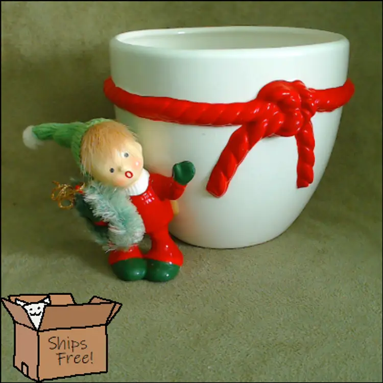 Vintage Christmas Planter with a Stocking Capped Lad | Super Cute Boy, or Pixie, or Elf, All Dressed for Christmas Snow | 1970s Napcoware Made in Japan