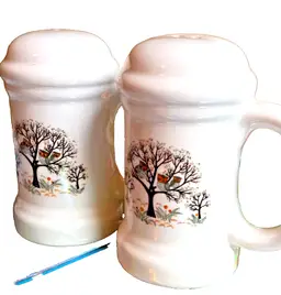 VTG Salt & Pepper Shakers Owl & Tree yoshie 1940's Japanese kitchen dining