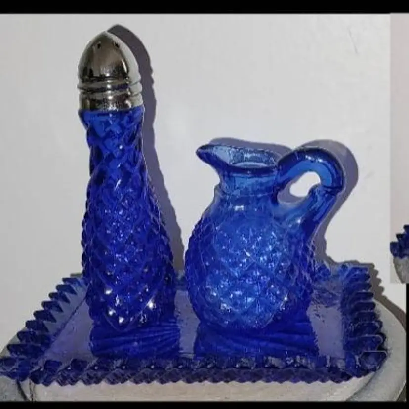 Vintage Westmoreland Glass Cobalt Blue. Child Sized Condiment Set