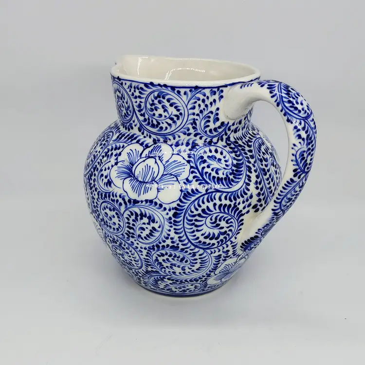 Vtg Blue and White Floral Ceramic Pitcher, Cream & Sugar Set