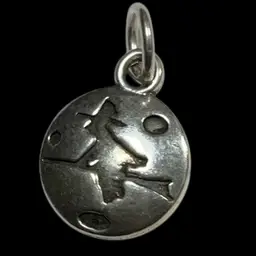 #50 Sterling Silver.925 Charm Witch Flying In Front Of MOON .625”