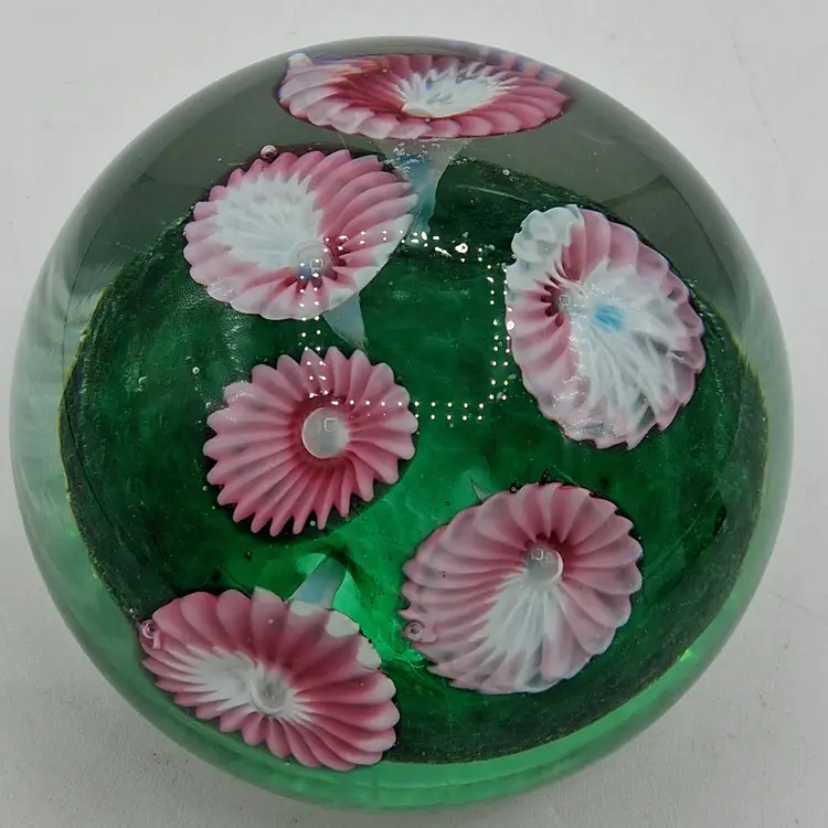 Vintage Fratelli Toso Murano Pink and White Millefiori Garden Paperweight