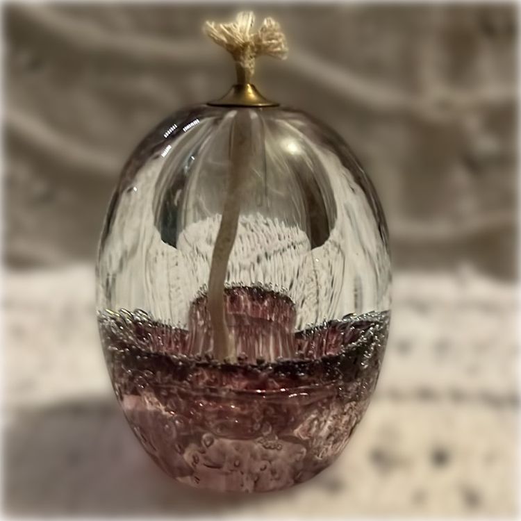Hand-blown art glass oil lamp, from Poland