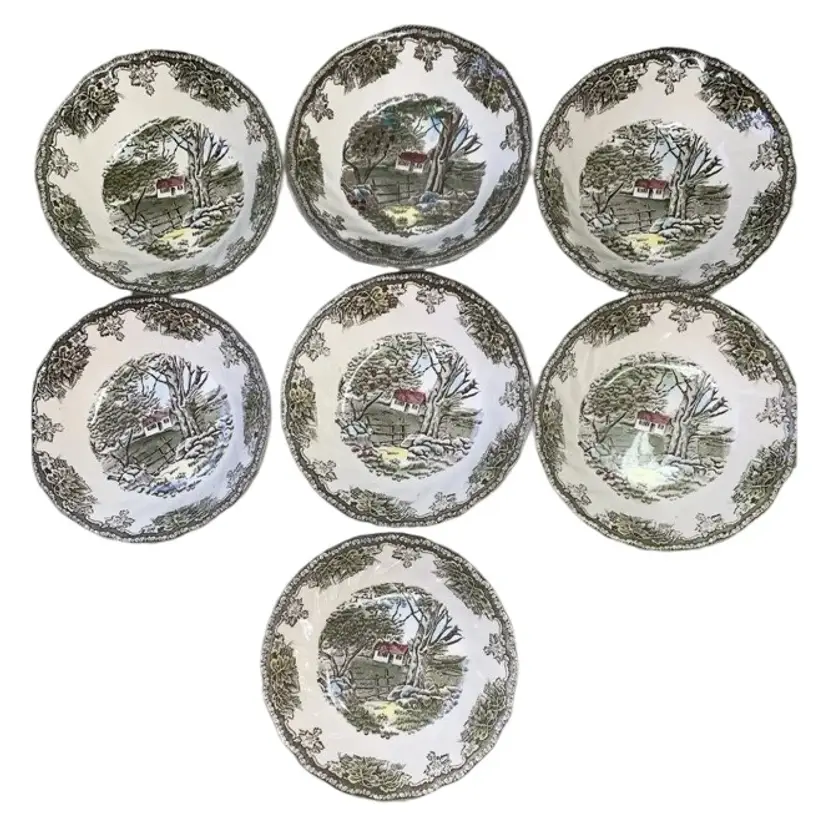 Johnson Brothers Friendly Village The Stone Wall Fruit Berry Dessert 7-5” Bowls