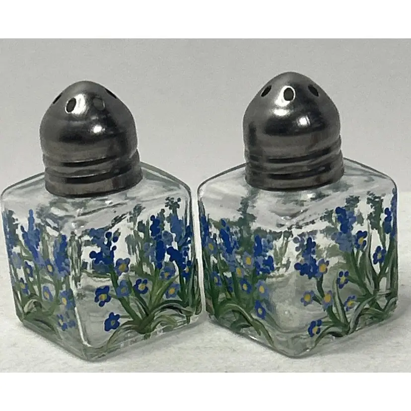 Vintage Set of 1/2 oz Hand Painted Blue Wildflowers Salt & Pepper Shakers