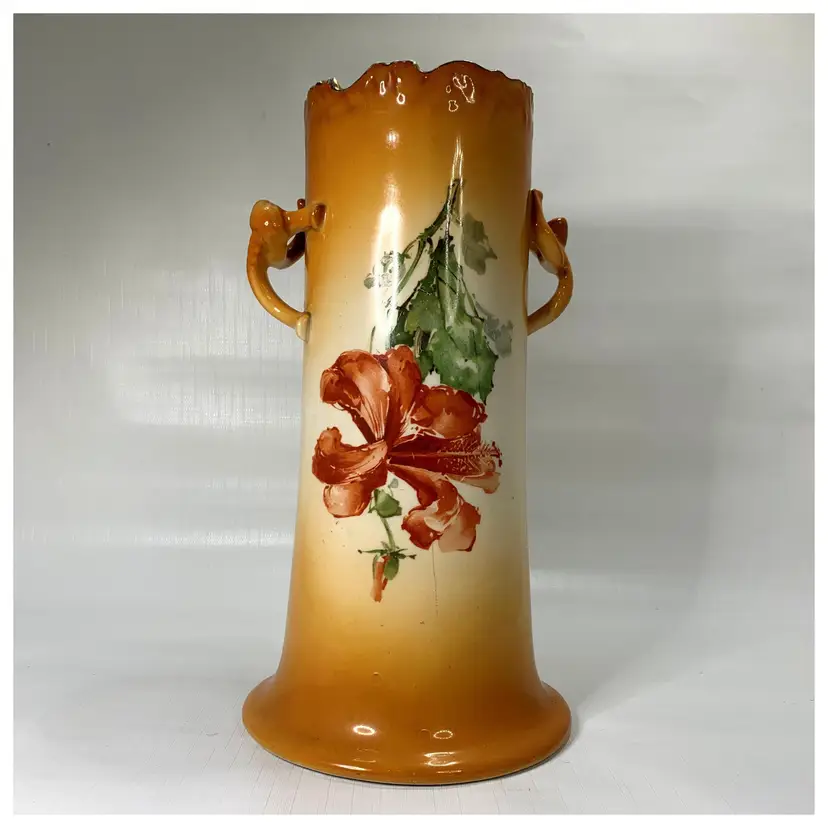 Bavaria Art Nouveau Lily Vase Porcelain Hand Painted Twisted Handles Antique