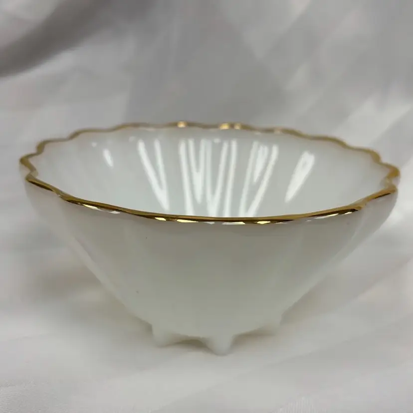 Vintage Anchor Hocking Rachael Shell 22k Gold Rim Dip Bowl With Star Base