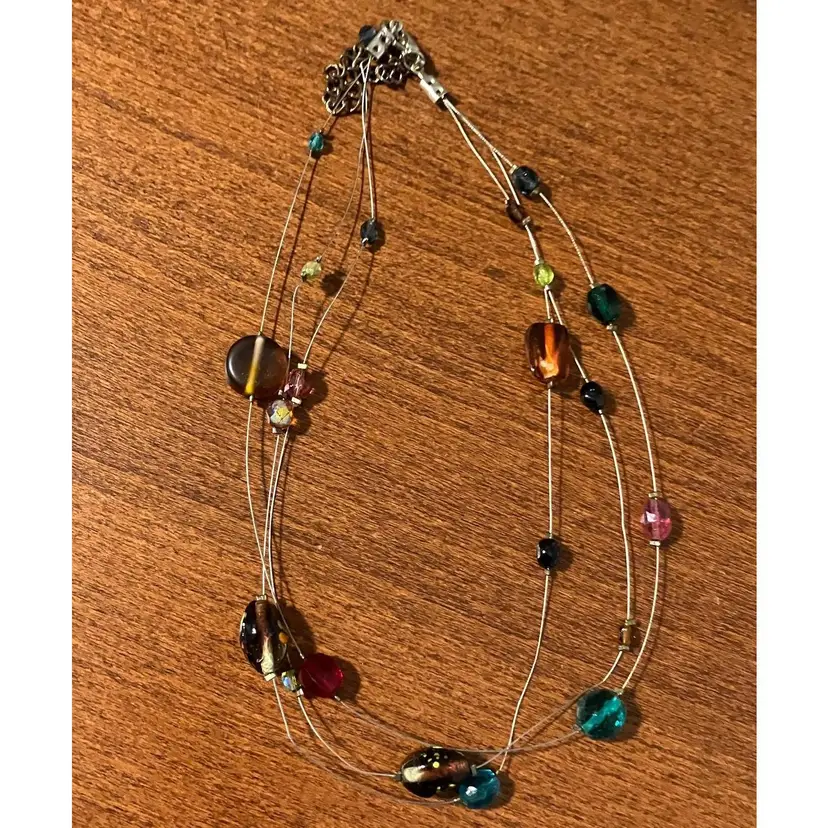 Vintage Multi Faux Gem Necklace, 3 strands, 7 inch plus 3