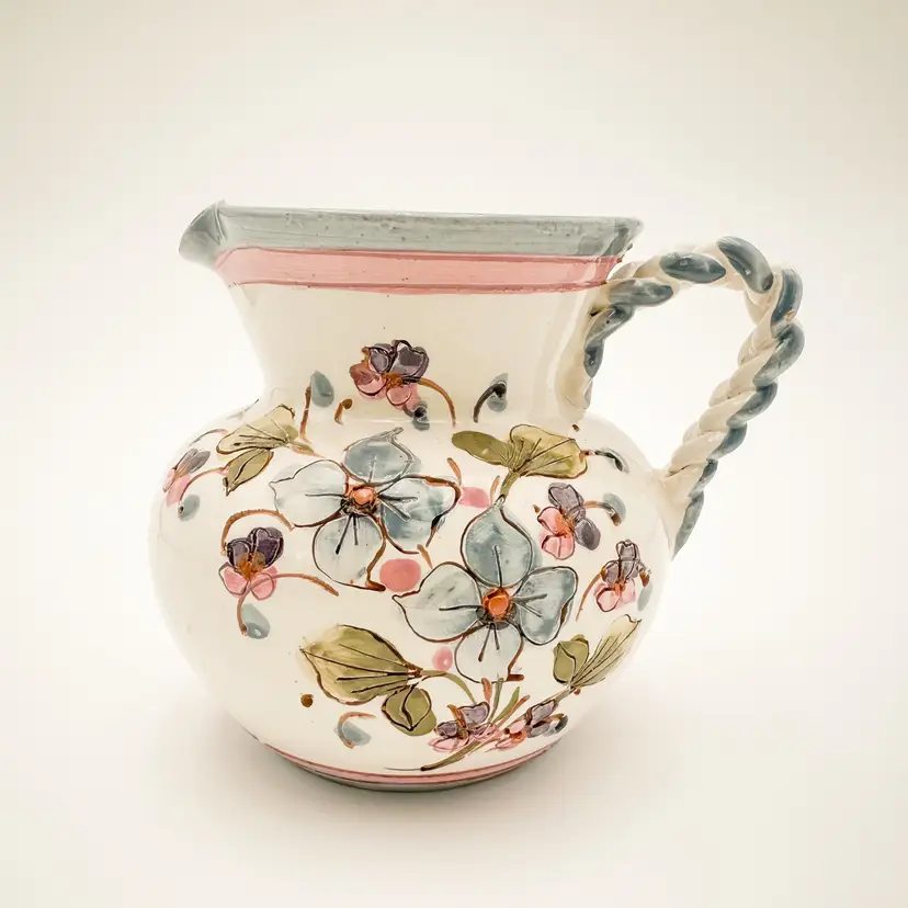 Ainring Keramlk Handarbeit Cut Floral Ceramic Clay Pitcher B25