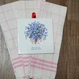 Vintage Alaska State Flower Tile with Pink Checkered Towels