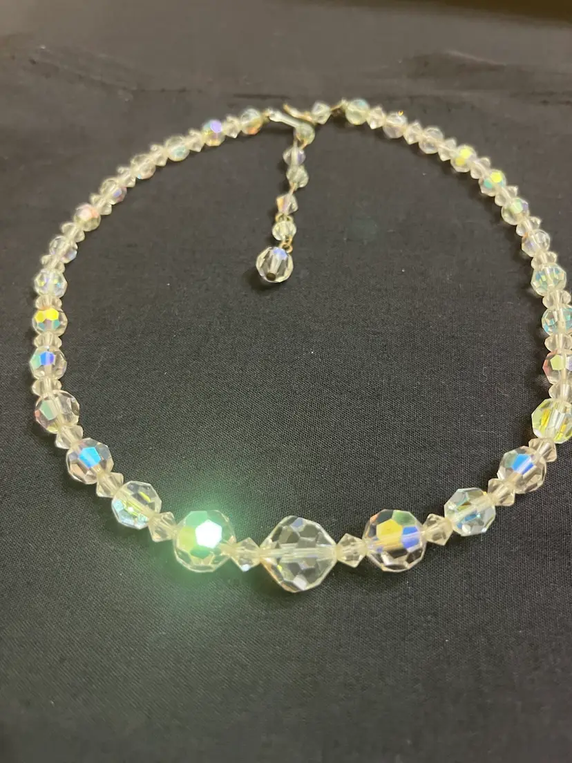 Vintage AB Faceted Crystal Necklace 14-16”