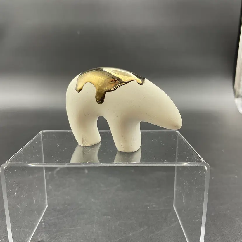 Native American Pottery Handmade Sandstone Bear with Gold Dripped Glaze Signed AS IS