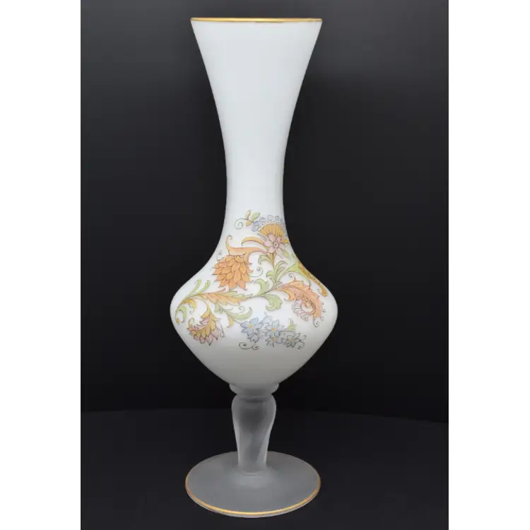 Vintage Frosted White Glass Vase with Boho Accents, 1960-1970s