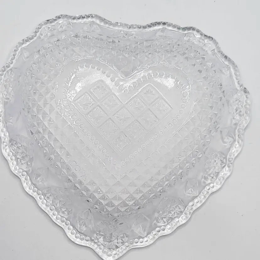 Vintage Heart & Diamond Soap Glass Dish by Fostoria 5" x 1/2"