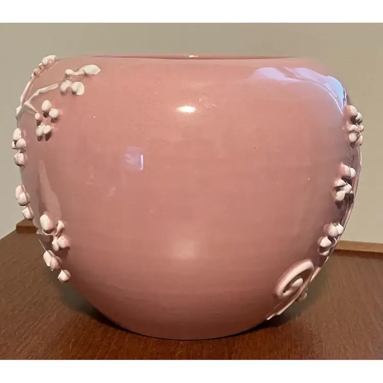 Italian Deep Pink/Rose 3D Handmade Pottery Vase Signed