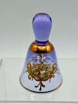 MORETTI MURANO Neodymium Bell, Purple To Blue With Gold Embellishment VTG 3.5”