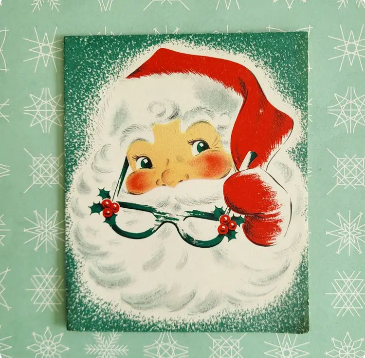 Vintage Norcross Midcentury Christmas Santa Glasses Card