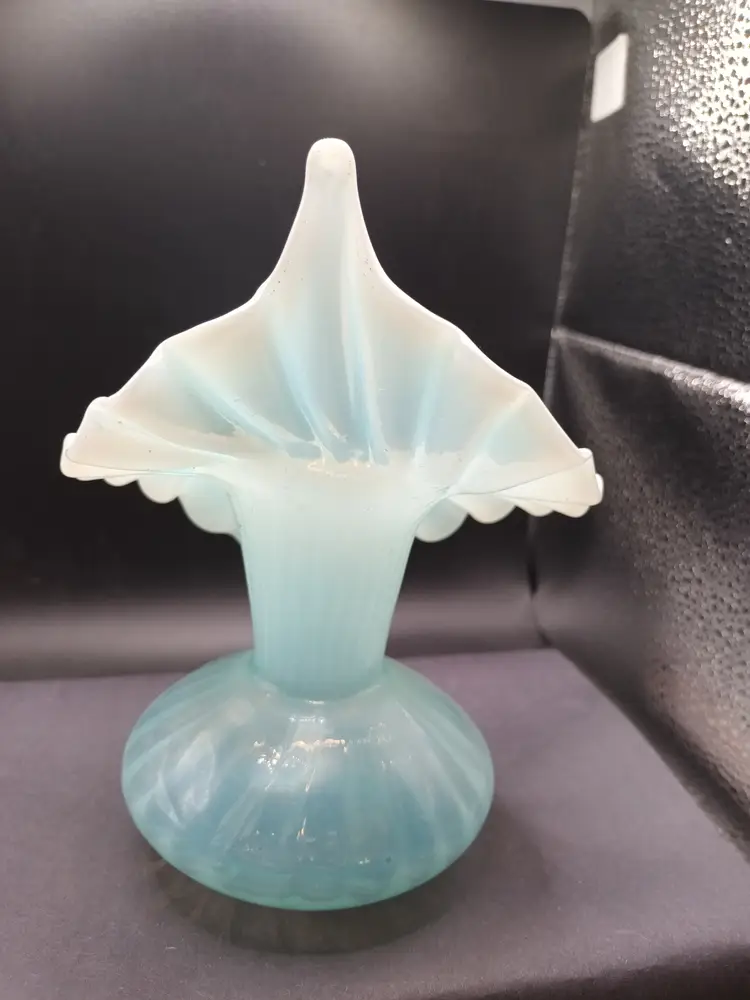 Antique 1940s Blue Opaline Jack in the Pulpit Vase