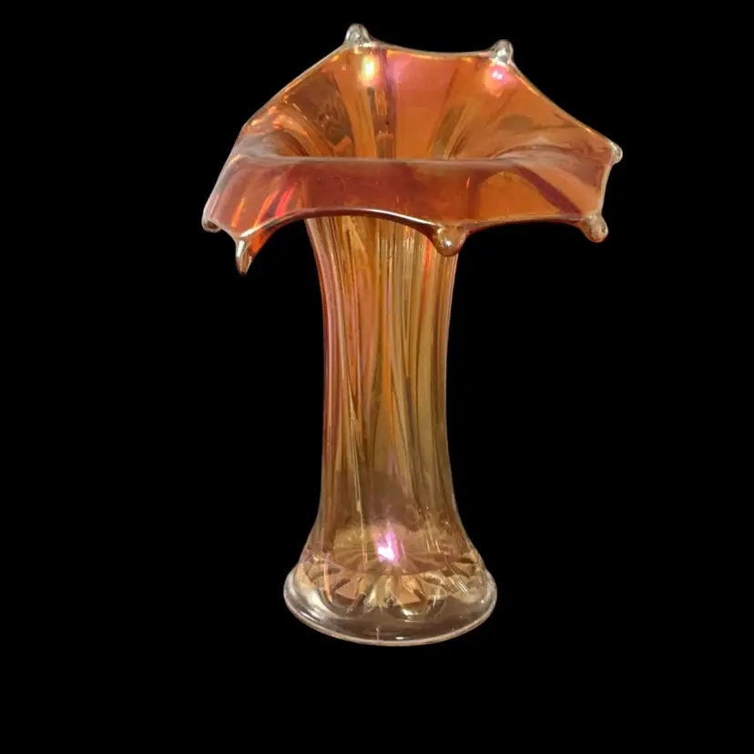 Imperial Morning Glory Jack In A Pulpit Marigold Carnival Glass Vase 10”x 7.5”