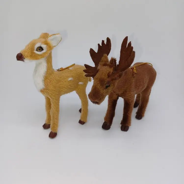 Vintage Deer and Moose Christmas Ornaments fake fur