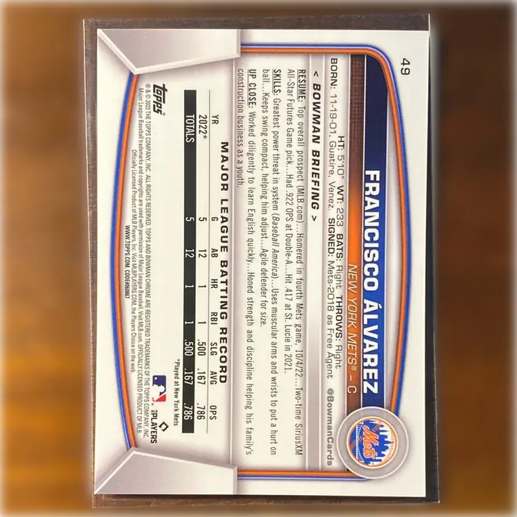 2023 Bowman Francisco Alvarez  Rc Pink Mojo 177/199 New York Mets