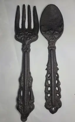 Vintage 11" Cast Iron Fork & Spoon Rustic Farmhouse Or Cottage Decor