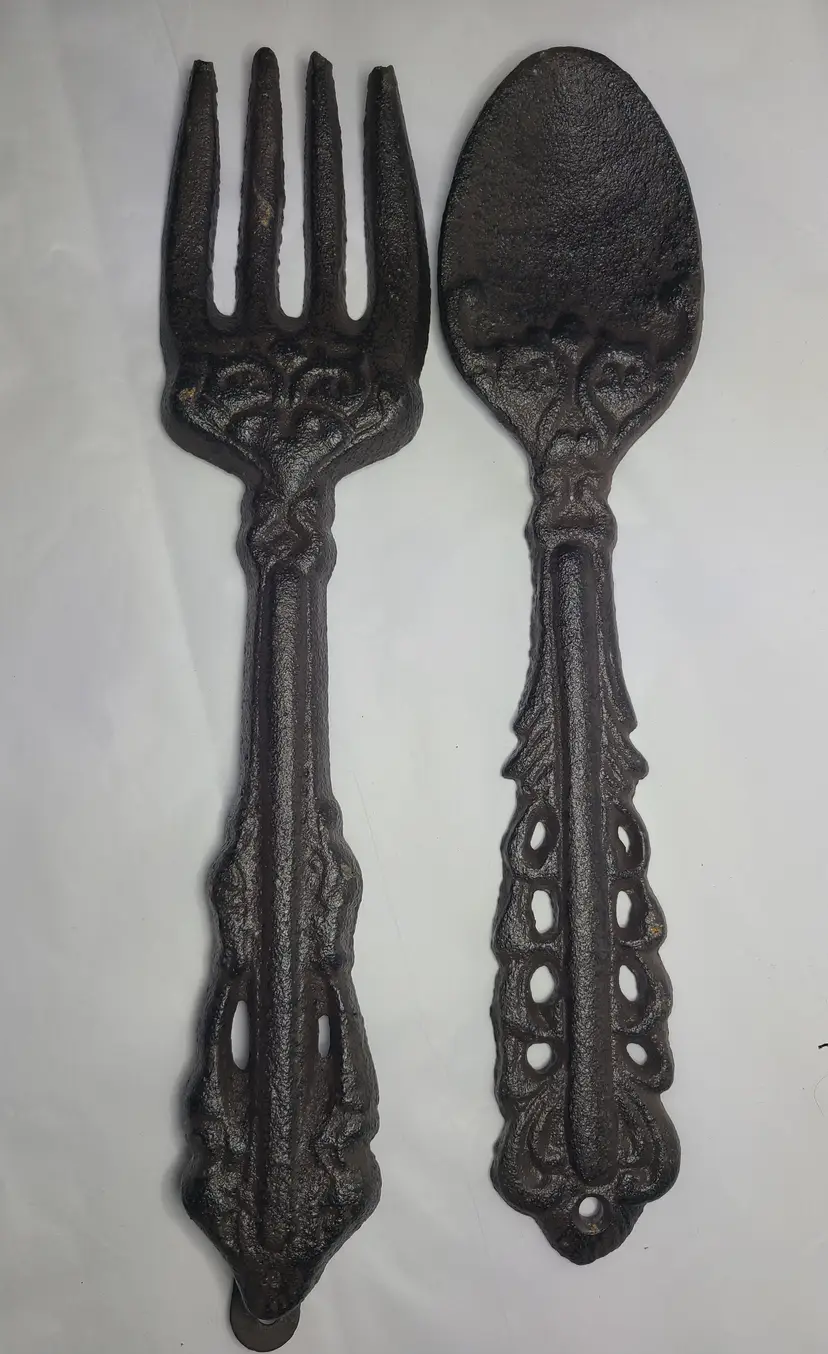 Vintage 11" Cast Iron Fork & Spoon Rustic Farmhouse Or Cottage Decor