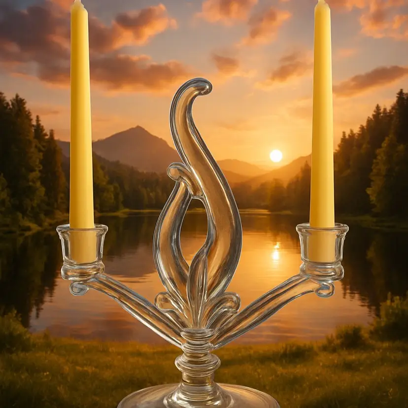 Vintage Pressed Glass Heisey "Flame" Dual Candleholder from 1950s
