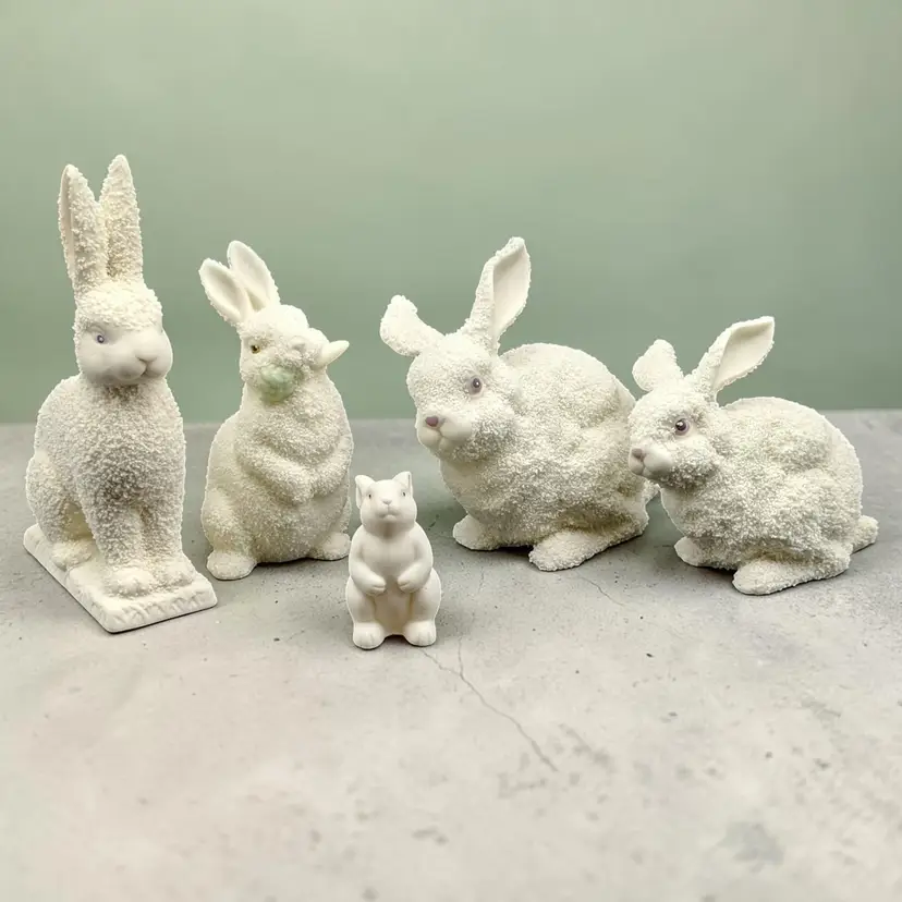 Set of 5 Snowbabies Dept 56 Easter Bunny Rabbits 96/97 White Mint EUC