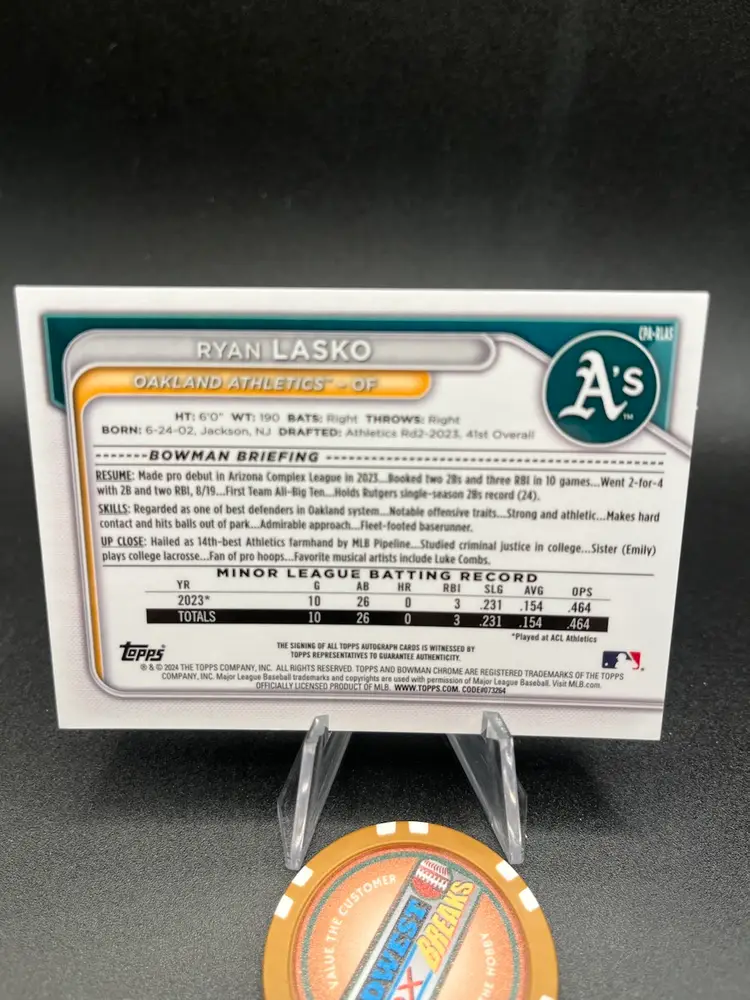 Ryan Lasko 1st Bowman Auto 2024 Bowman Oakland Athletics