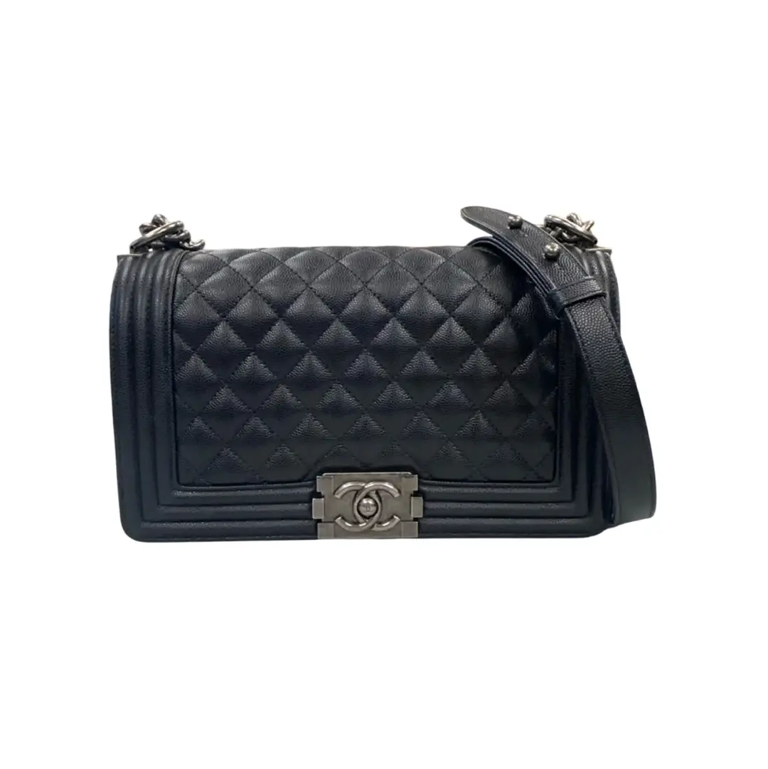 Chanel Black Caviar Quilted Leather Medium Boy Bag