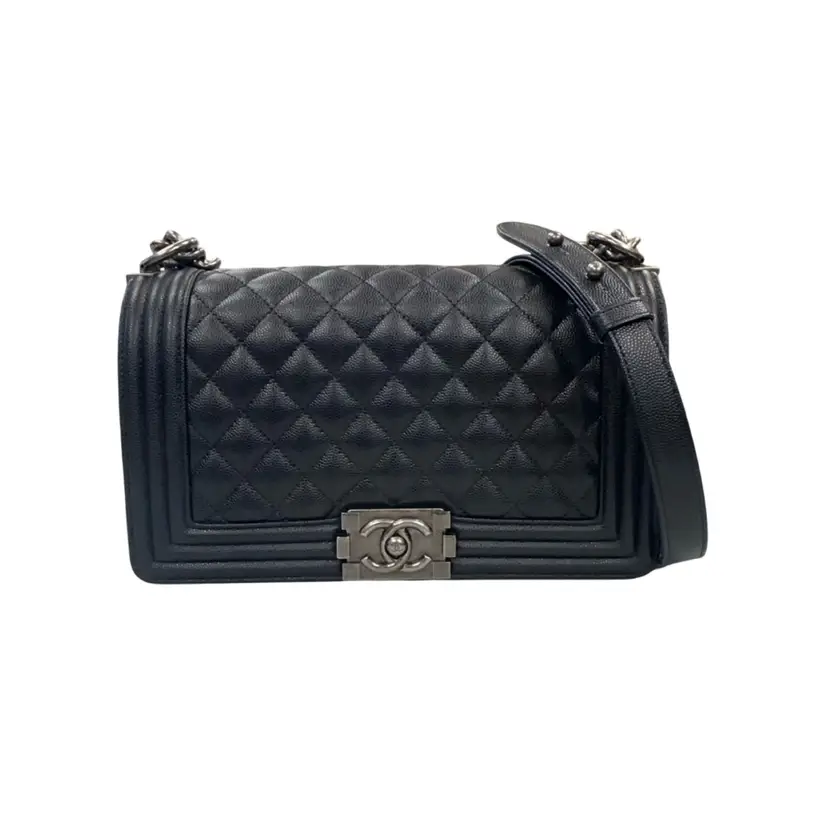 Chanel Black Caviar Quilted Leather Medium Boy Bag