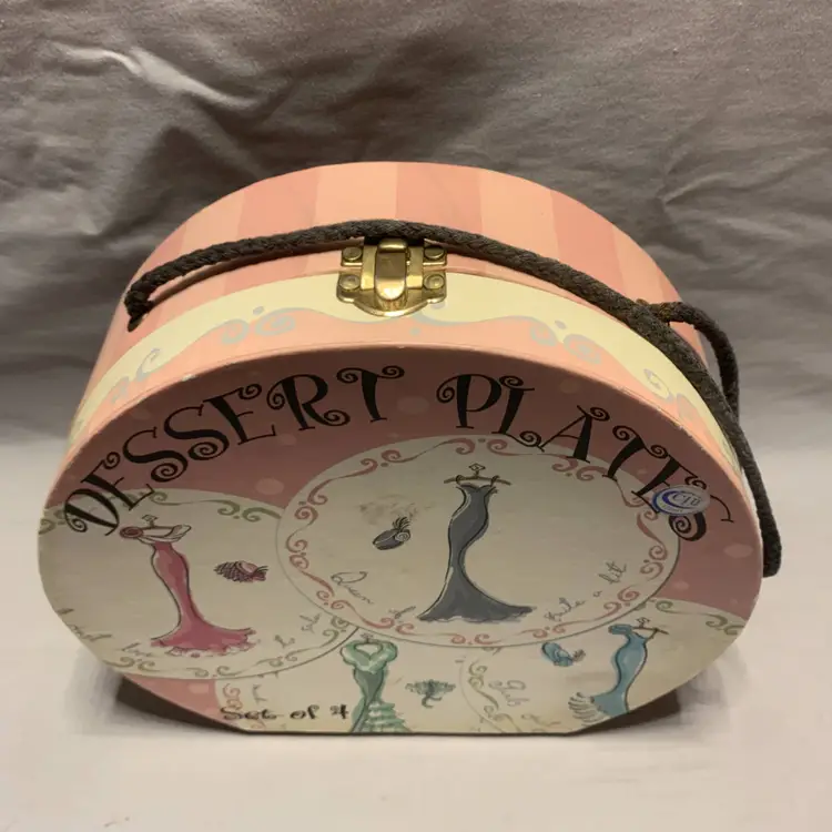 Vintage Set of 4 CIB DESSERT 8 " PLATES  RETRO FASHION DRESSES NIB