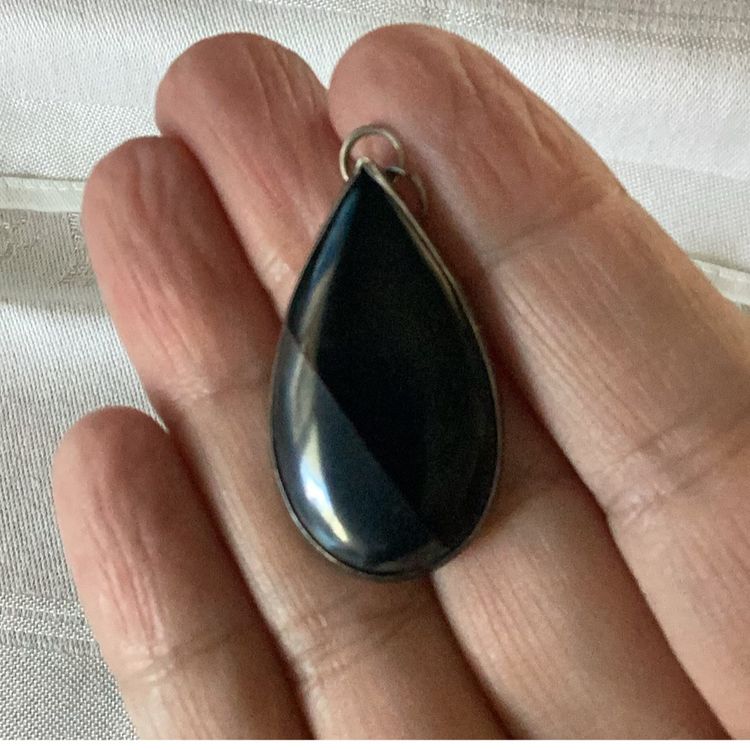 Sterling Silver Pendant With 2 Natural Stones Hematite And Onix 1.5”