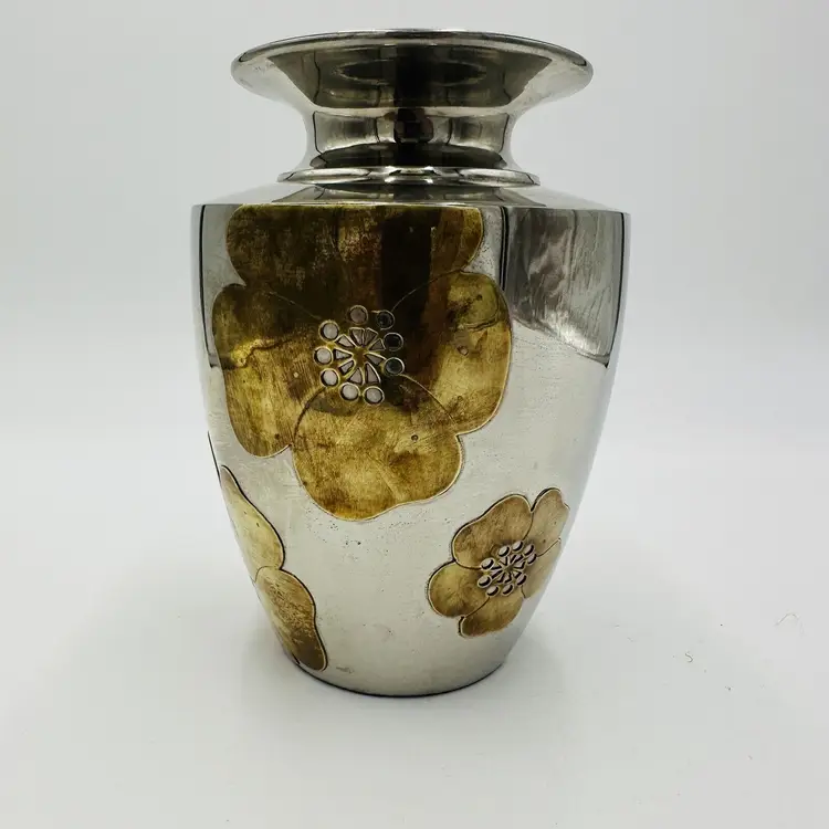 Ethan Allen Vase Home Interior Nickel & Brass Mid Century Modern Applied Flower