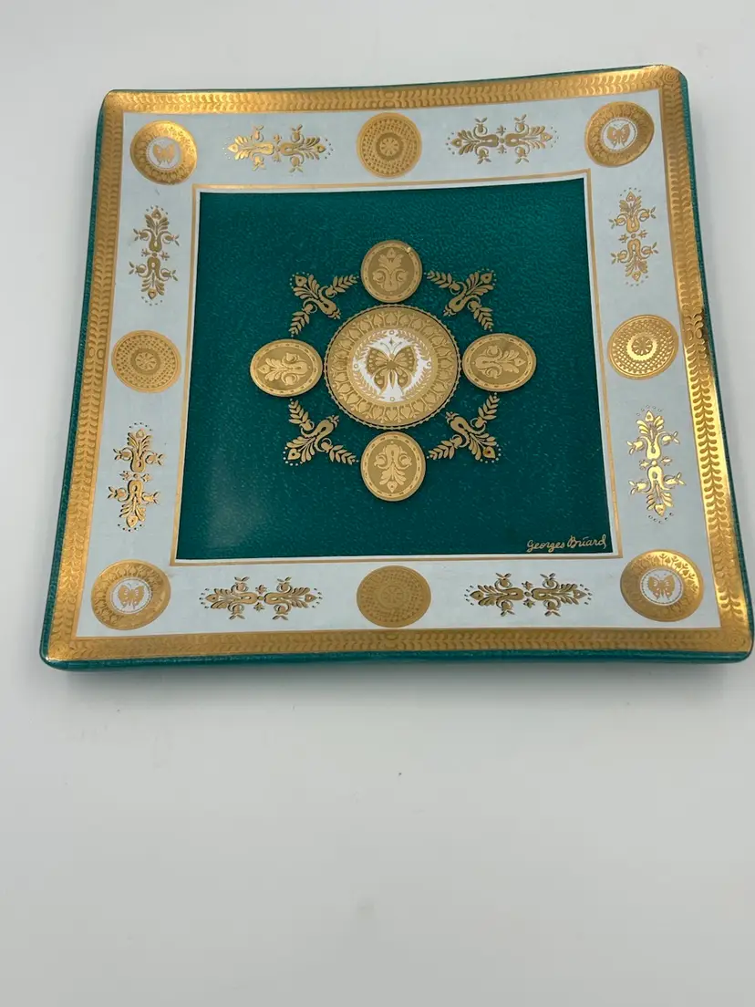 Vintage Georgeâs Briard Square Butterfly Dish/Tray, Dark Teal Gold And White Trim
