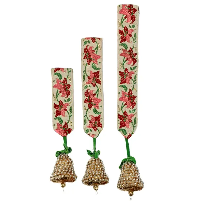 Sequin Bead Bells Tapestry Ribbon Holiday Christmas Décor Set 3 Vintage