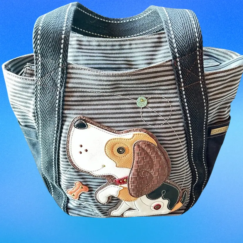 NWOT Chala Women's Canvas Dog Tote Bag /Purse Vegan Leather 3D Design Appliqué