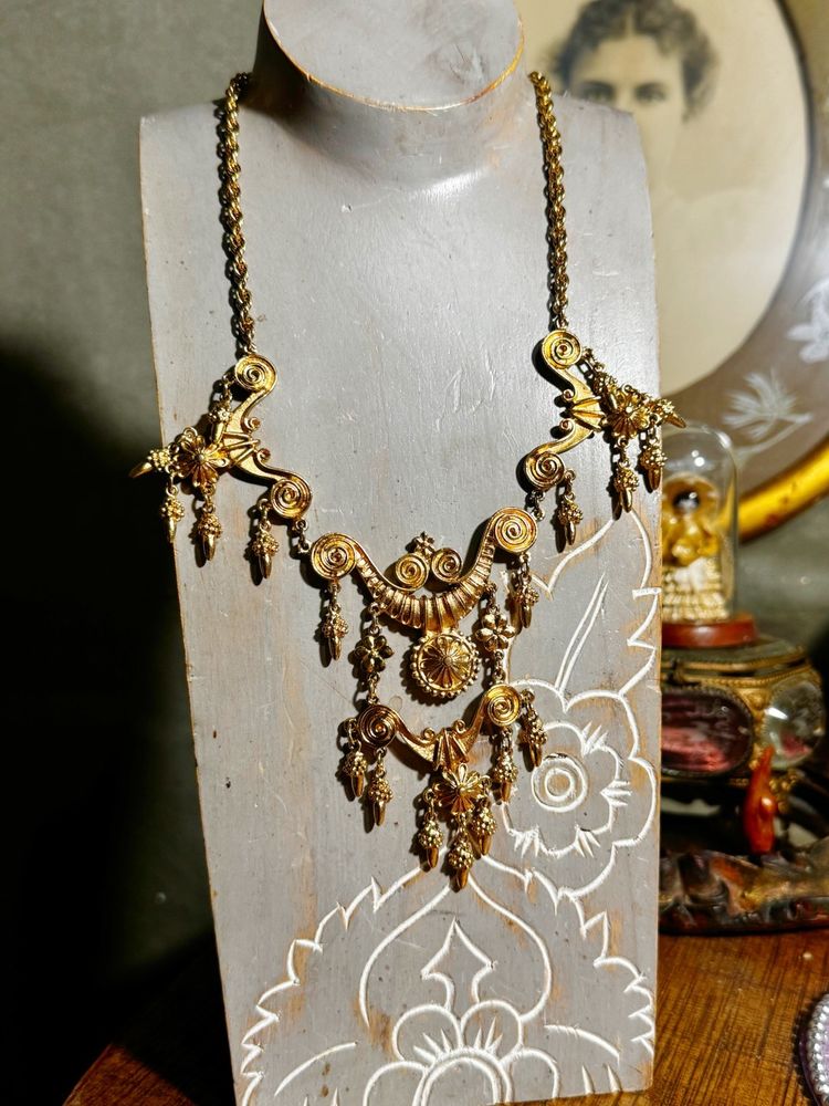 Vintage Signed VENDOME Etruscan Revival Necklace Goldtone Statement Piece RARE 16”
