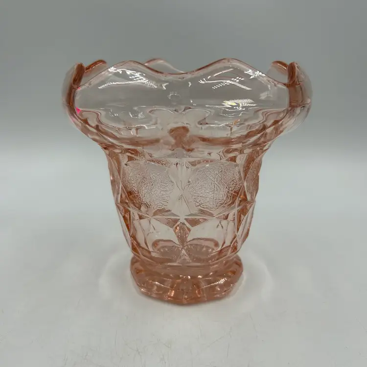 Vintage Art Deco Style Pink Pressed Glass Vase.  5.5”