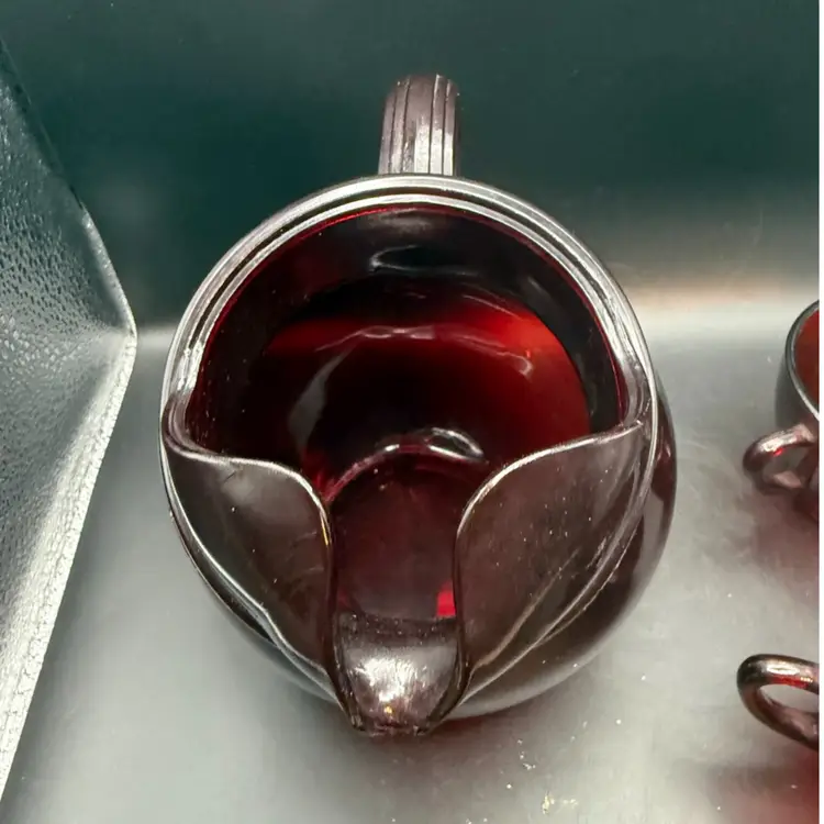 Anchor Hocking Royal Ruby Glass Pitcher And Two Cups