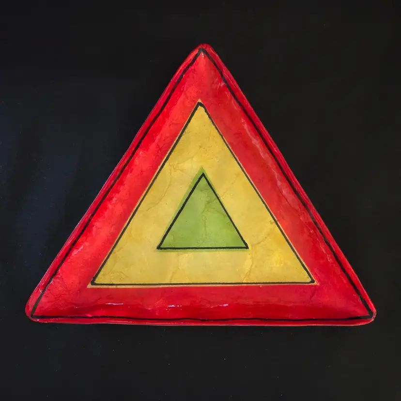 Studio Art Warning Triangle Multicolor Capiz Shell 9¼" Unbranded Handmade Plastic Coating